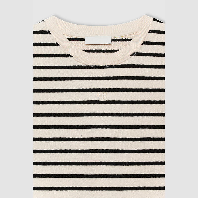 Women's American Niche Front Embroidered Framed Letter Stripes Terry Loose Blouses