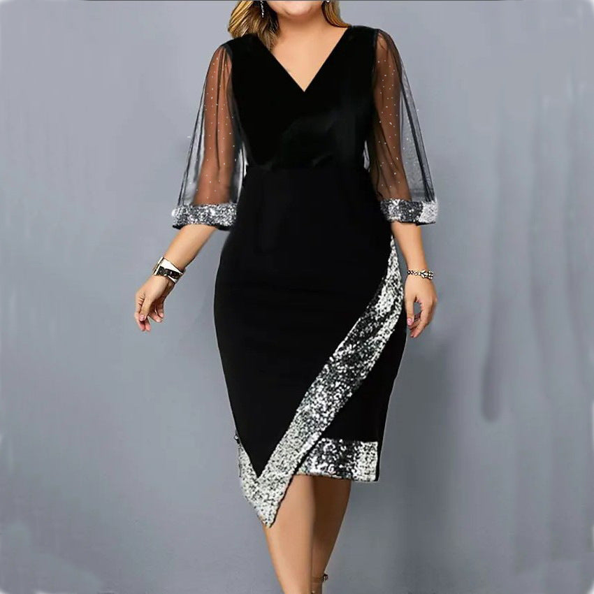 Durable Gold Veet Irregular Sequin Gauze Dress
