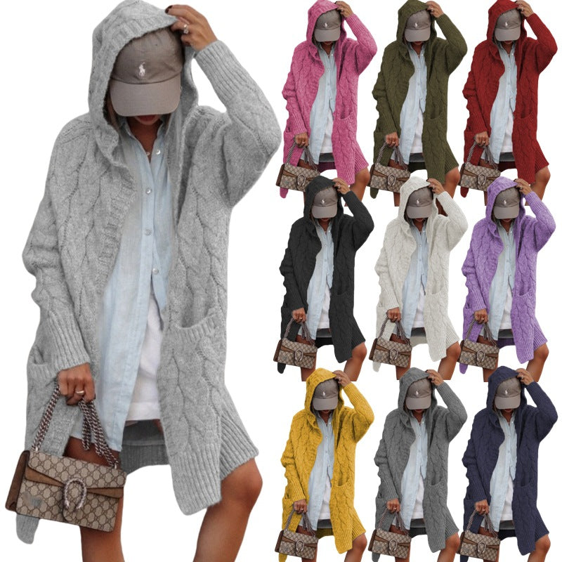 New Classic Beautiful Trendy Long Hooded Knitwear