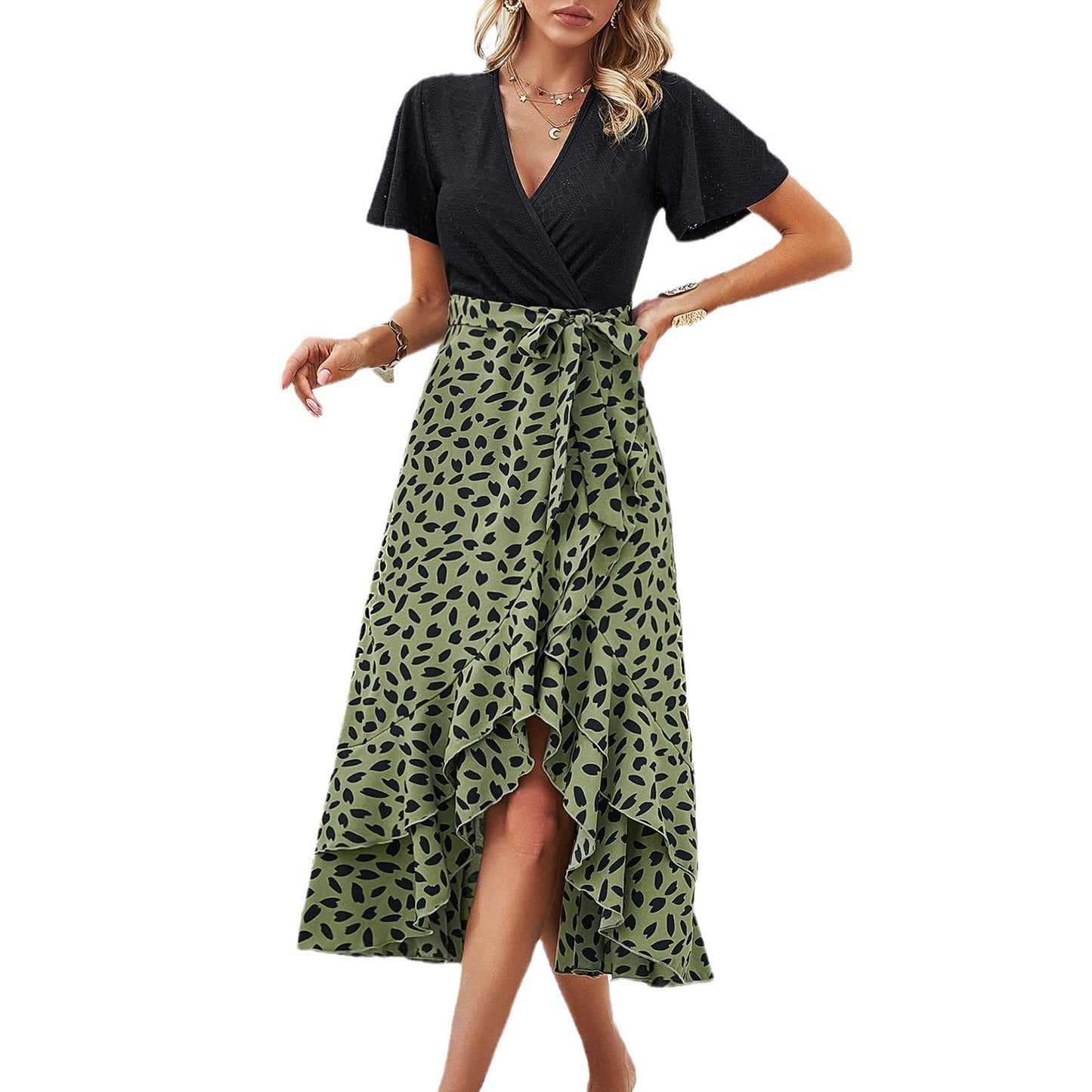 Women's Elegant Contrast Color Sleeve Dress Dresses