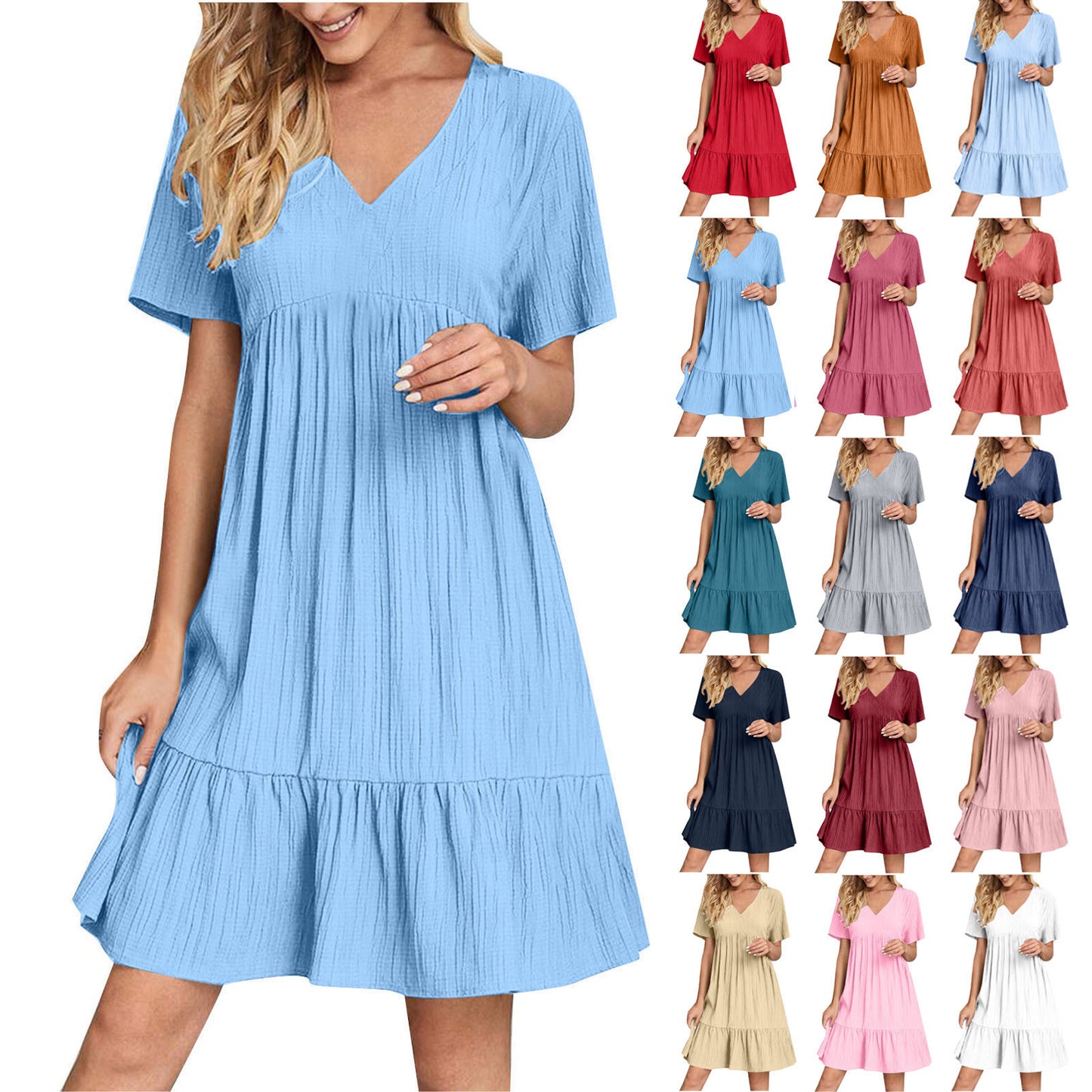 Women's Loose Solid Color Pleated Casual Lace Dress