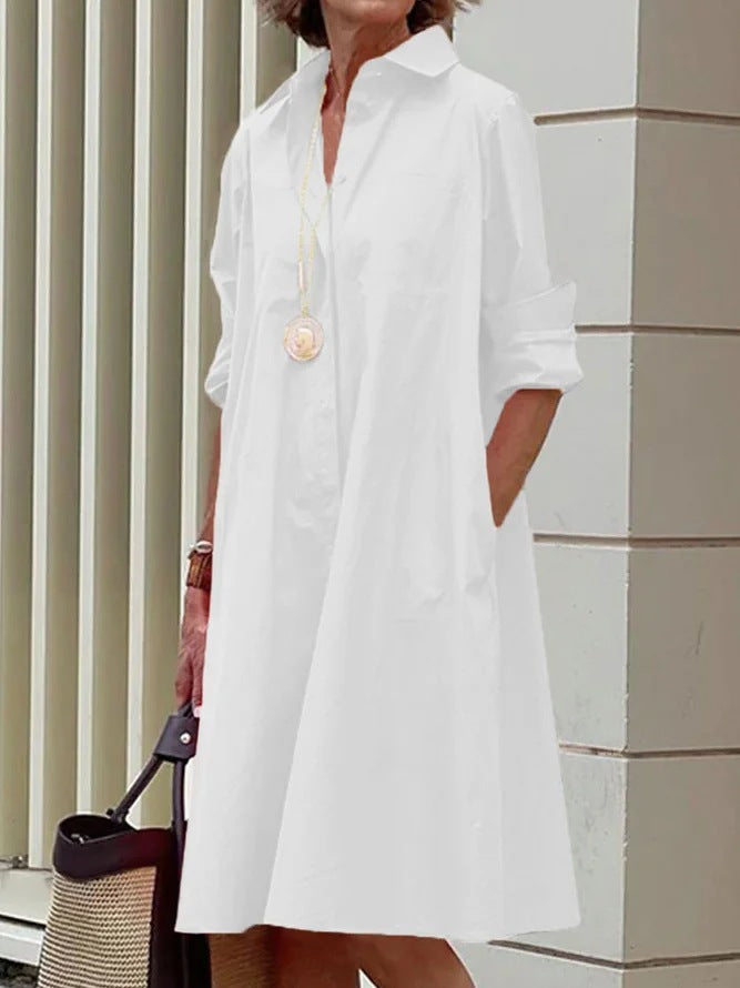 Women's Simple Loose Shirt Dress Long Sleeve Blouses