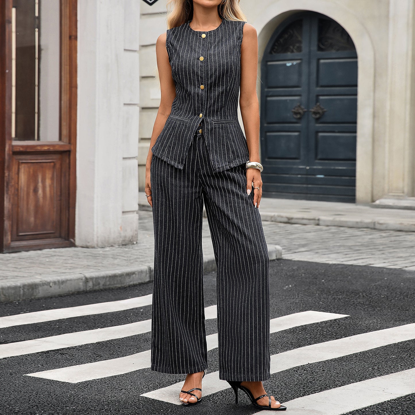 Women's Autumn Washed Fashionable Elegant Denim Sleeveless Fashion Casual Suit