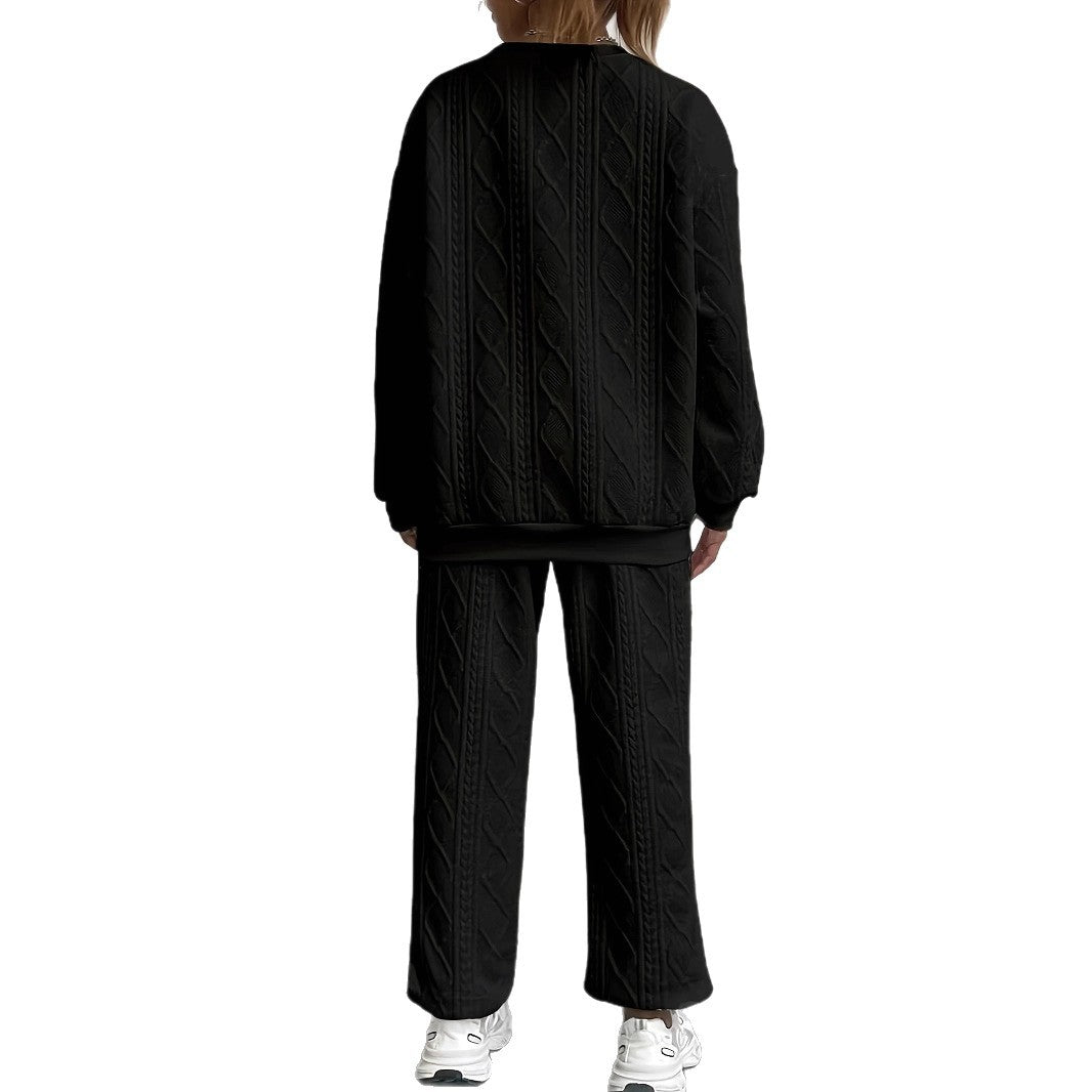 Women's Twist Stitching Long Sleeve Round Neck Trousers Two-piece Fashion Casual Suit