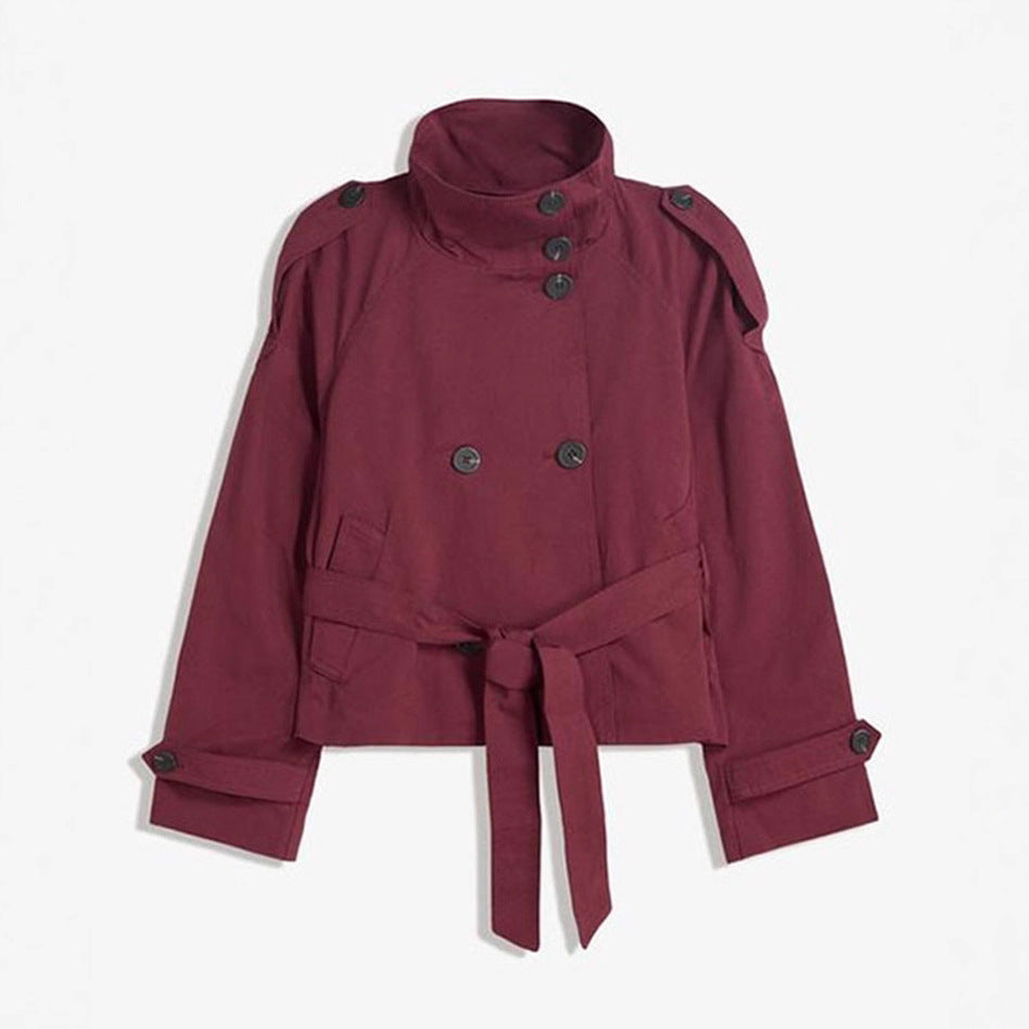 Women's Temperament Commute Stand Collar Double Breasted Coats