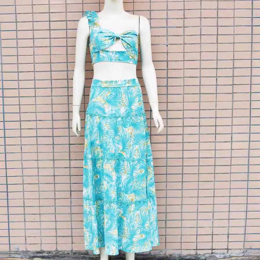 Women's Summer Printed Sleeve Two-piece Fashion Sexy Dresses