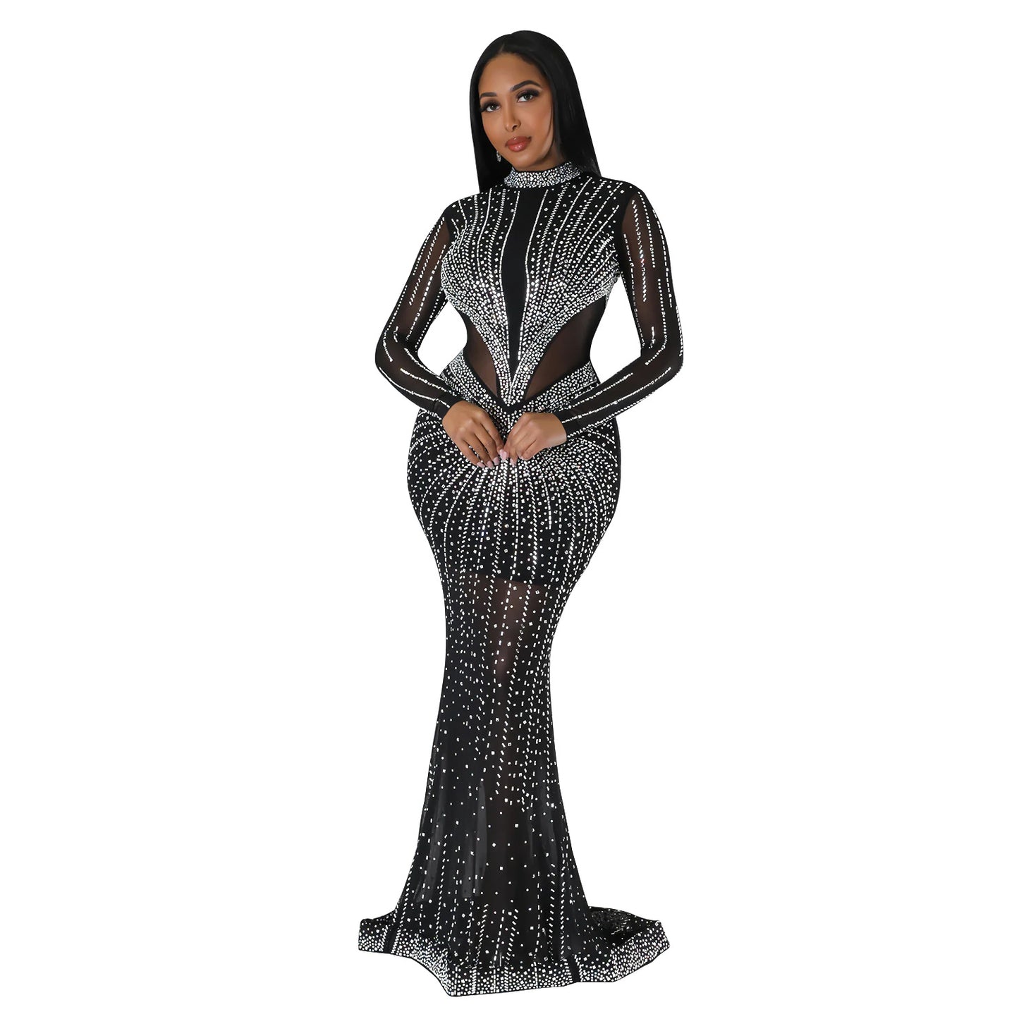Women's Wear Pure Color Mesh Hot Drilling Dresses