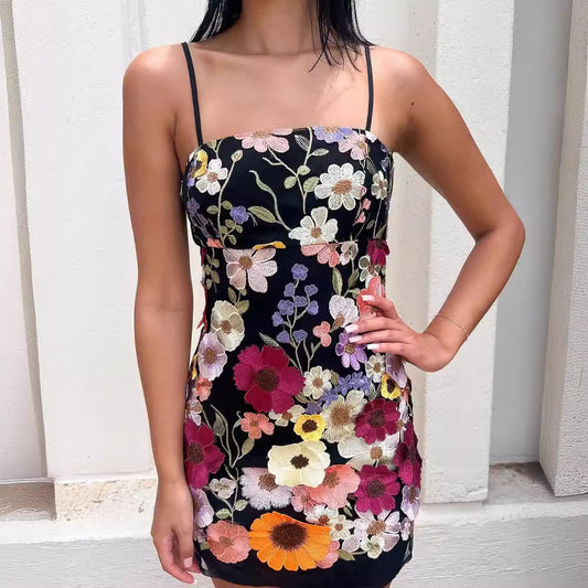 Spring Elegant Three-dimensional Flower Mesh Stitching Dresses