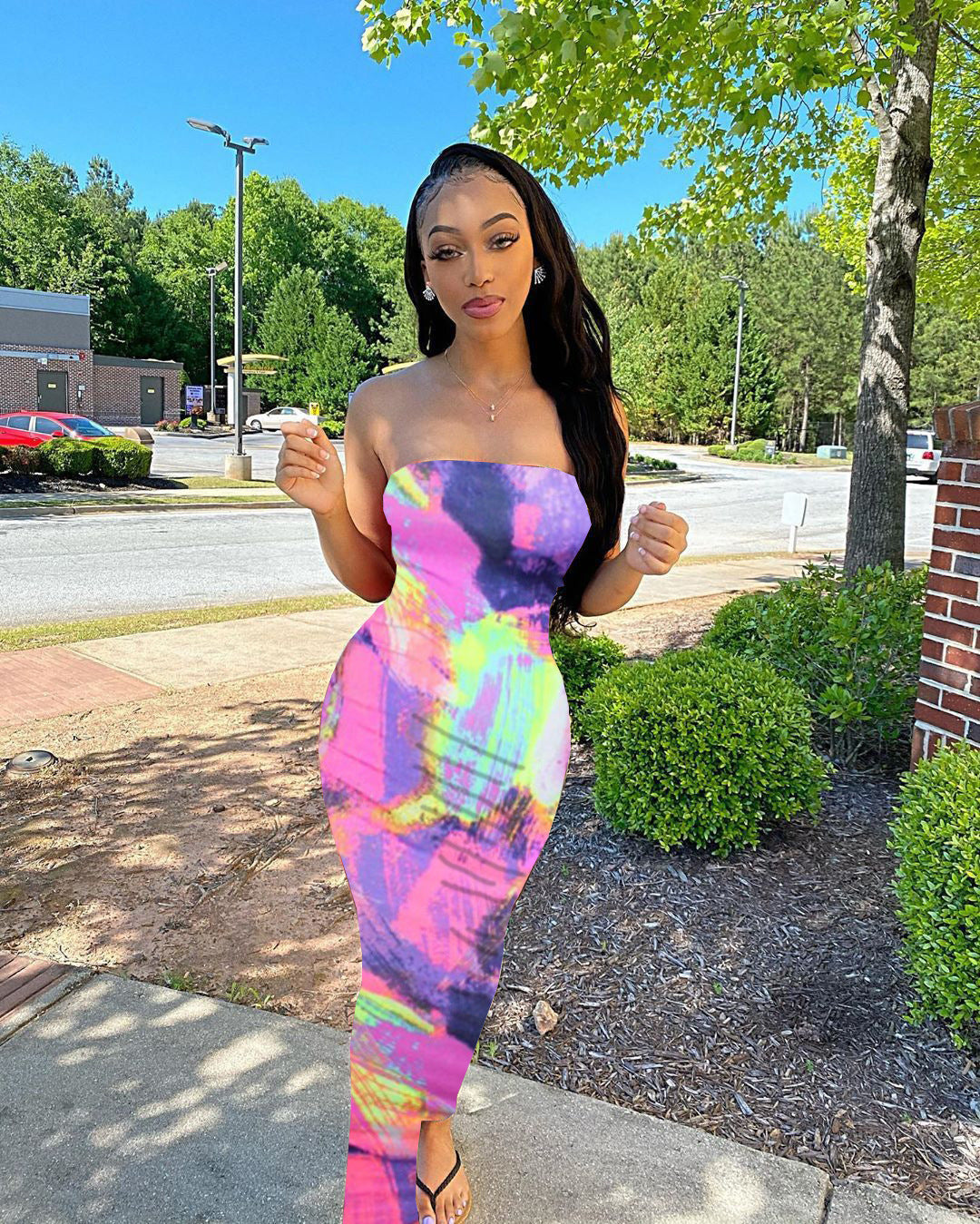 Women's Large-sized Printed Long Sleeve Close-fitting Sexy Dress