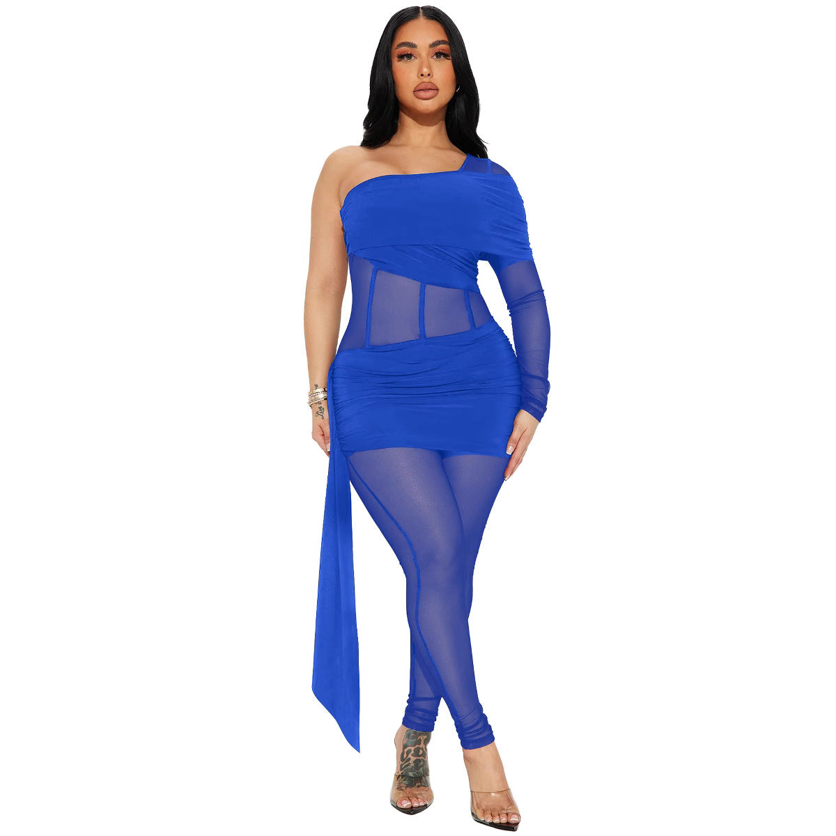 Sexy Solid Color Waist Tight Shoulder Jumpsuits