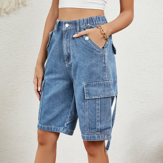 Women's Summer Washed Personalized Denim Cargo Jeans