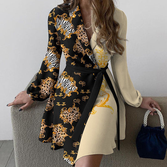 Women's Fashion Elegant One-piece Color Matching Dress Dresses