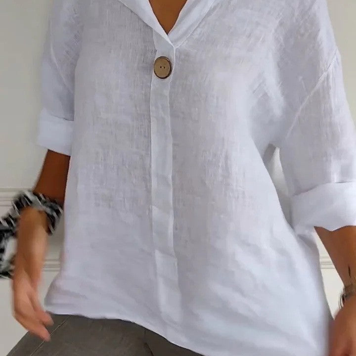 Women's Summer Loose T-shirt Cotton Linen Button Blouses