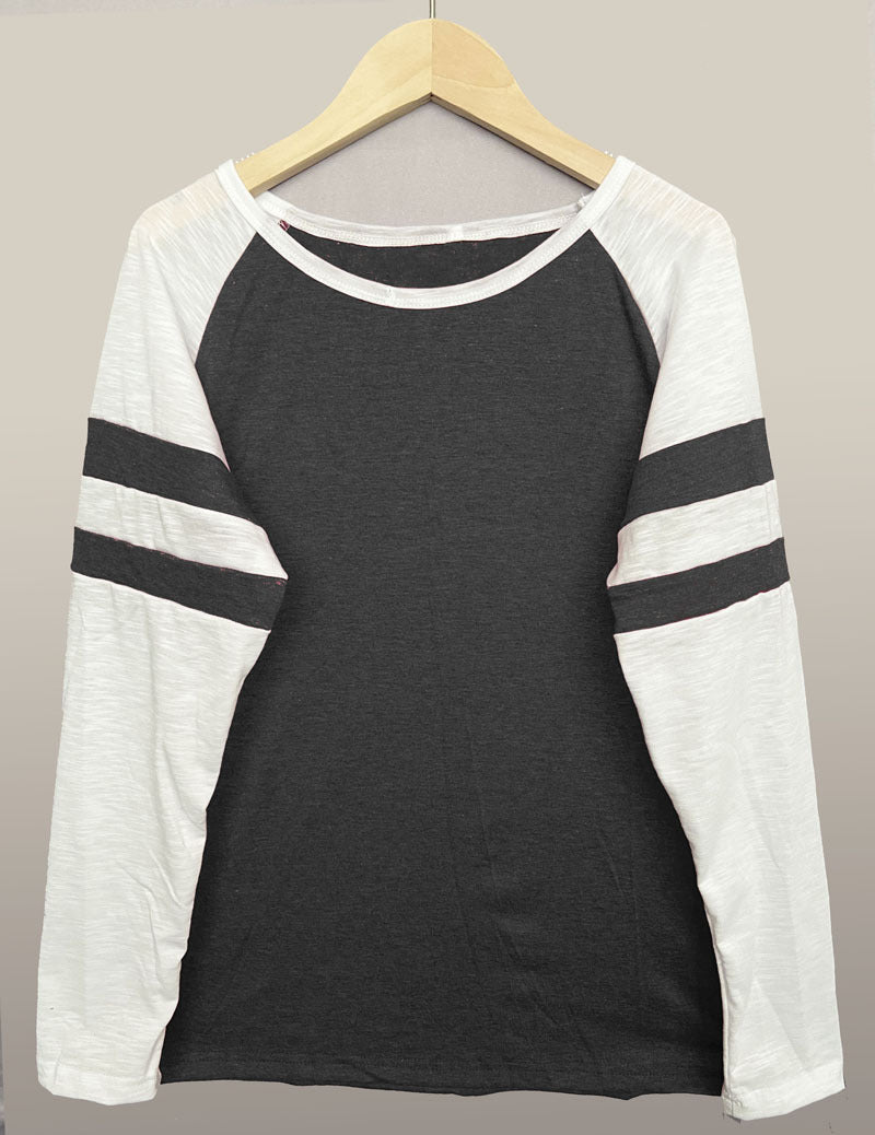 Striped Stitching Long Sleeve T-shirt Round Blouses