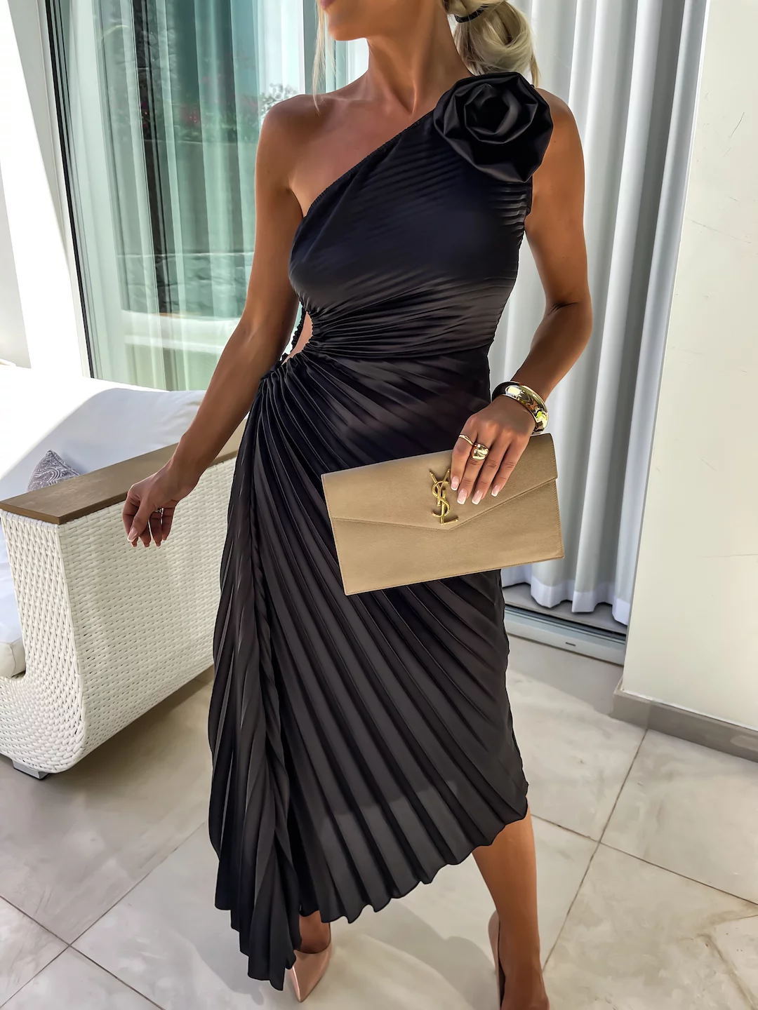 Women's Solid Color Dress Fashion Sexy Oblique Dresses