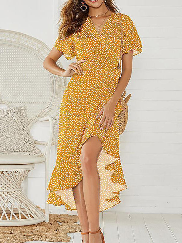 Women's Sexy Irregular High Waist Lacing Chiffon Printed Clothing