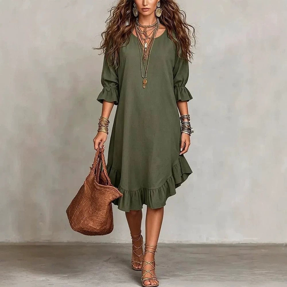 Women's Woven Fabric Elegant Half Sleeves Ruffled Dress