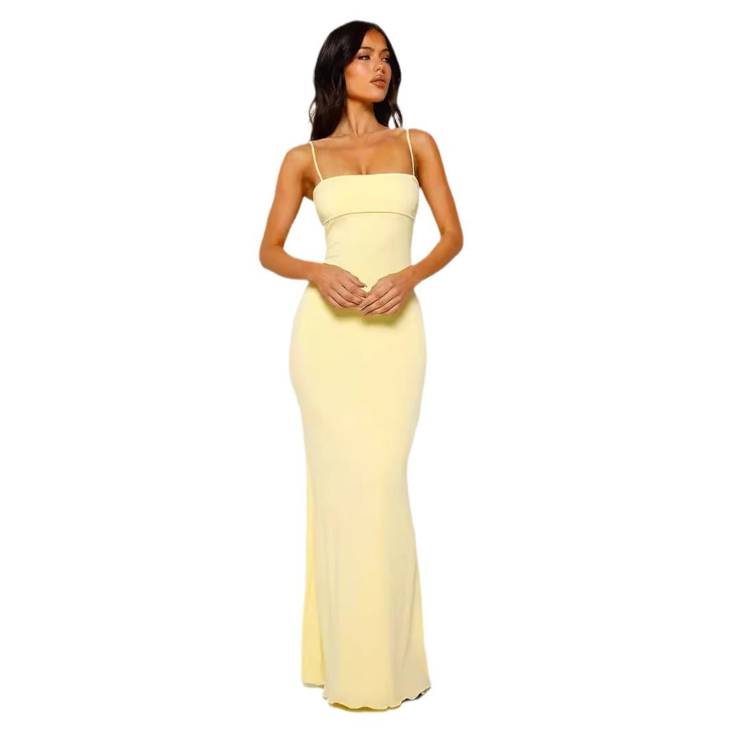 Women's Sexy Slim Fit Backless Strap Solid Color Dress