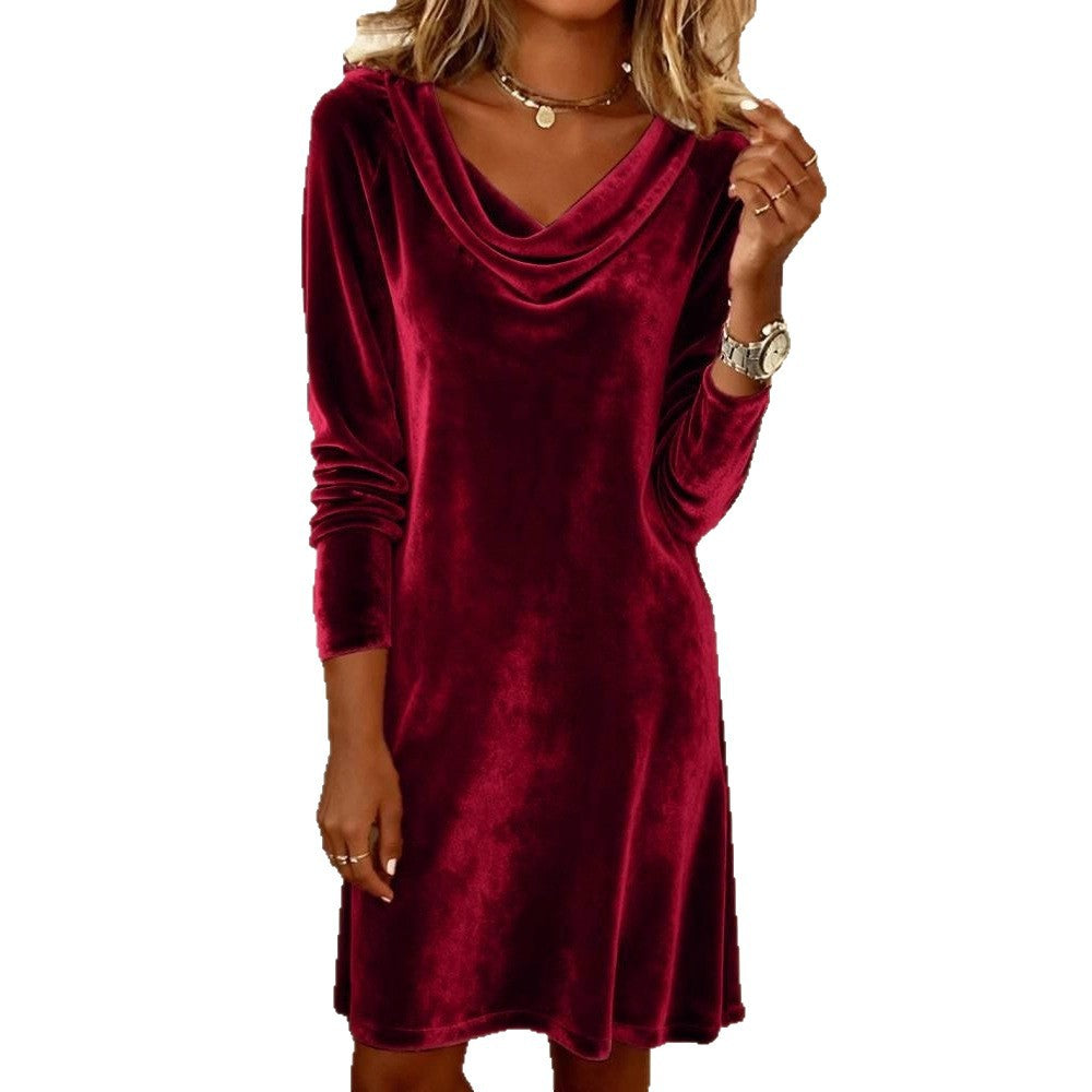 Women's Elegant Swing Collar Veet Midi Dress