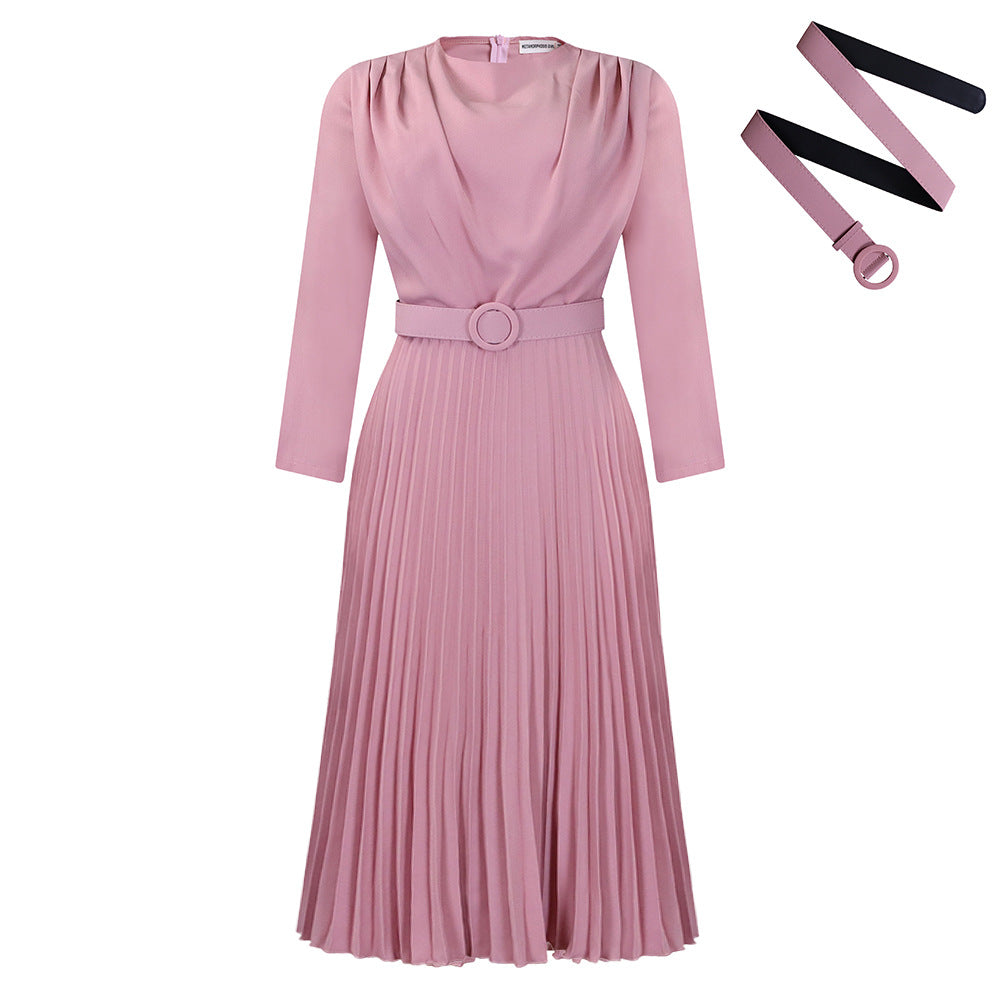 Women's Elegant Pleated Commuter Solid Color African Dress