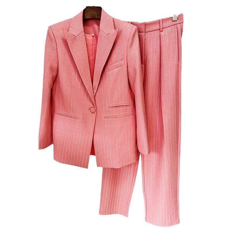 Cool Elegant Loose Rhinestone Trousers Two-piece Fashion Casual Suit