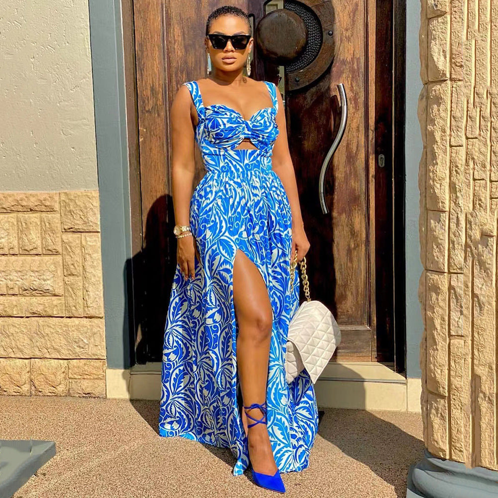 Women's Summer Fashion Sexy Floral Print Split Dress