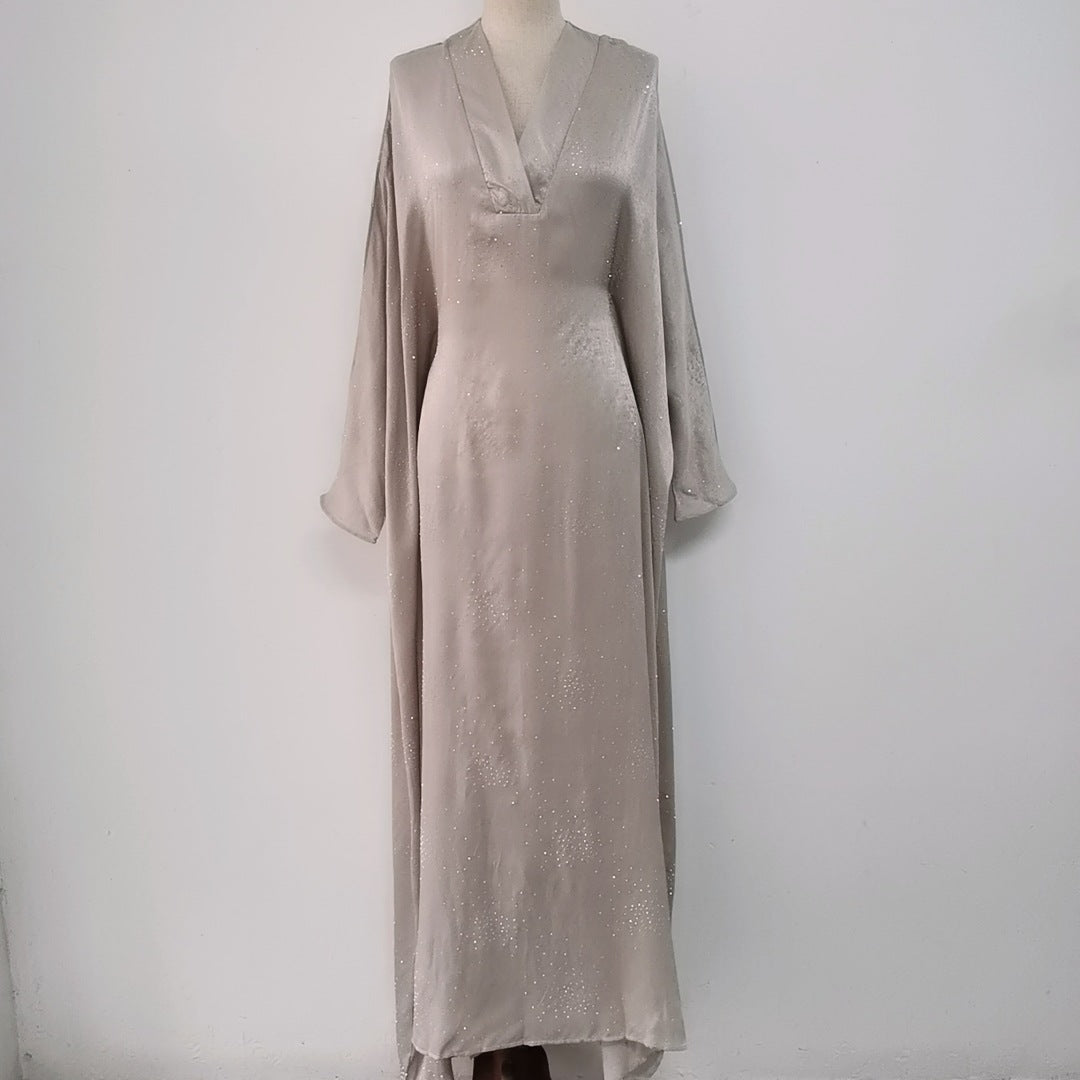 Elegant Waist Rhinestone Pullover Inner Belted Dress