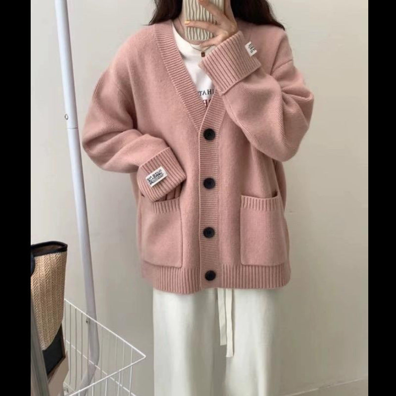 Women's Korean Loose High-grade Knitted Curling Sleeves Labeling Soft Glutinous Sweater