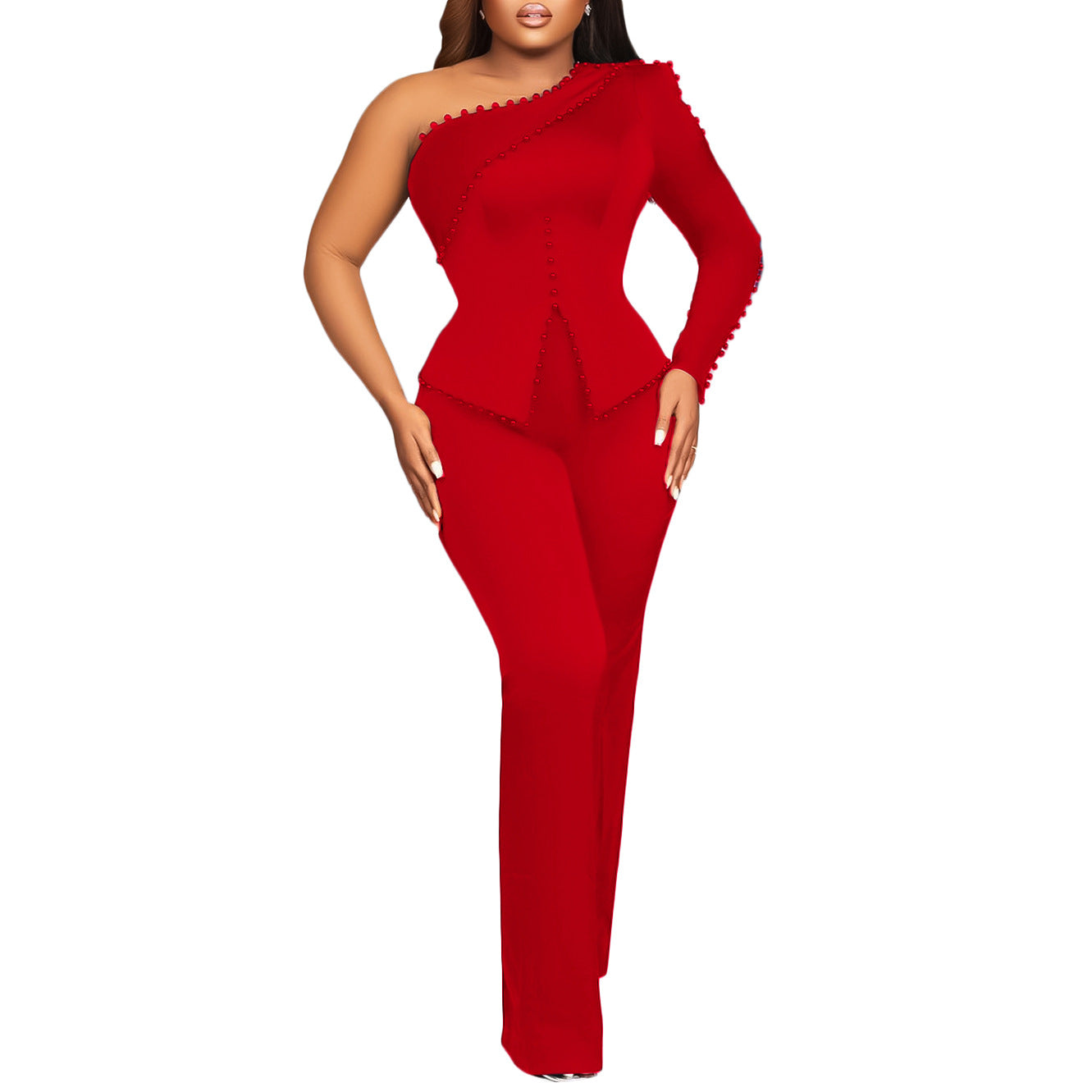 Women's Spring Shoulder Beaded Ol Two-piece Set Suits