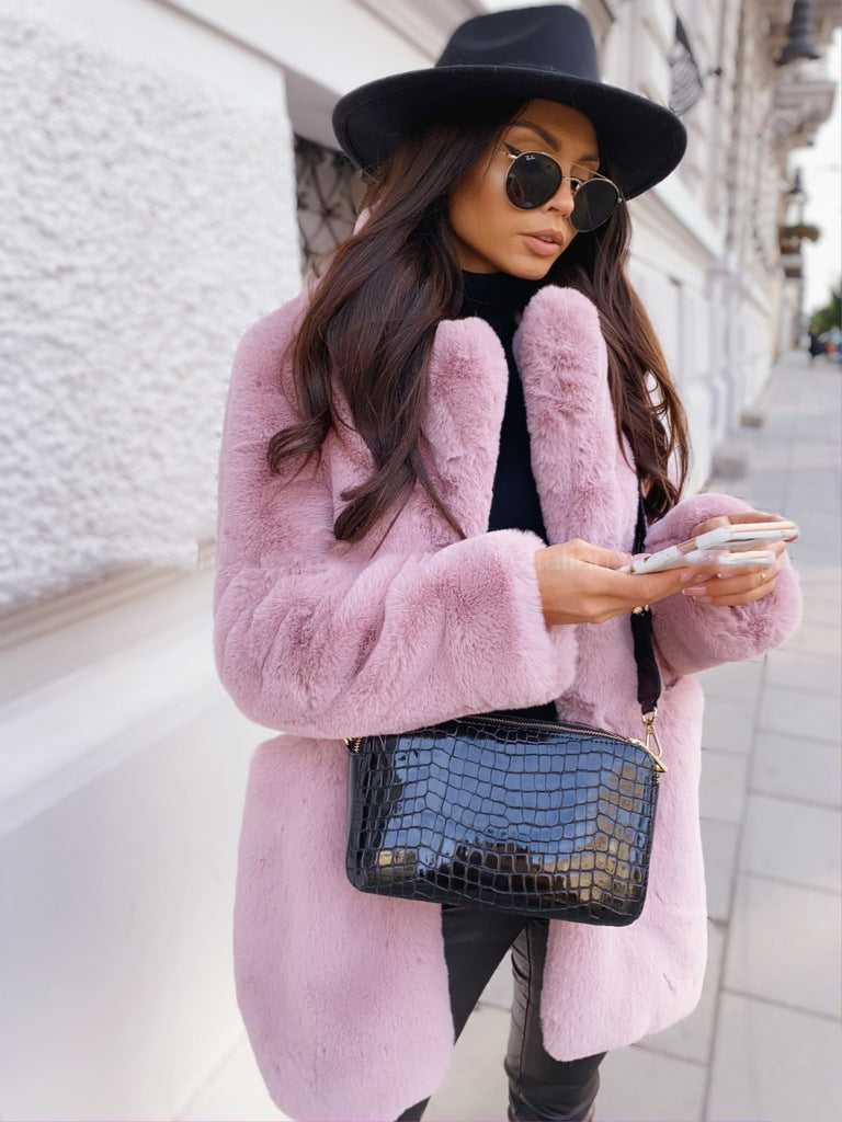 Women's Commute Long Sleeve Lapel Faux Fur Coats