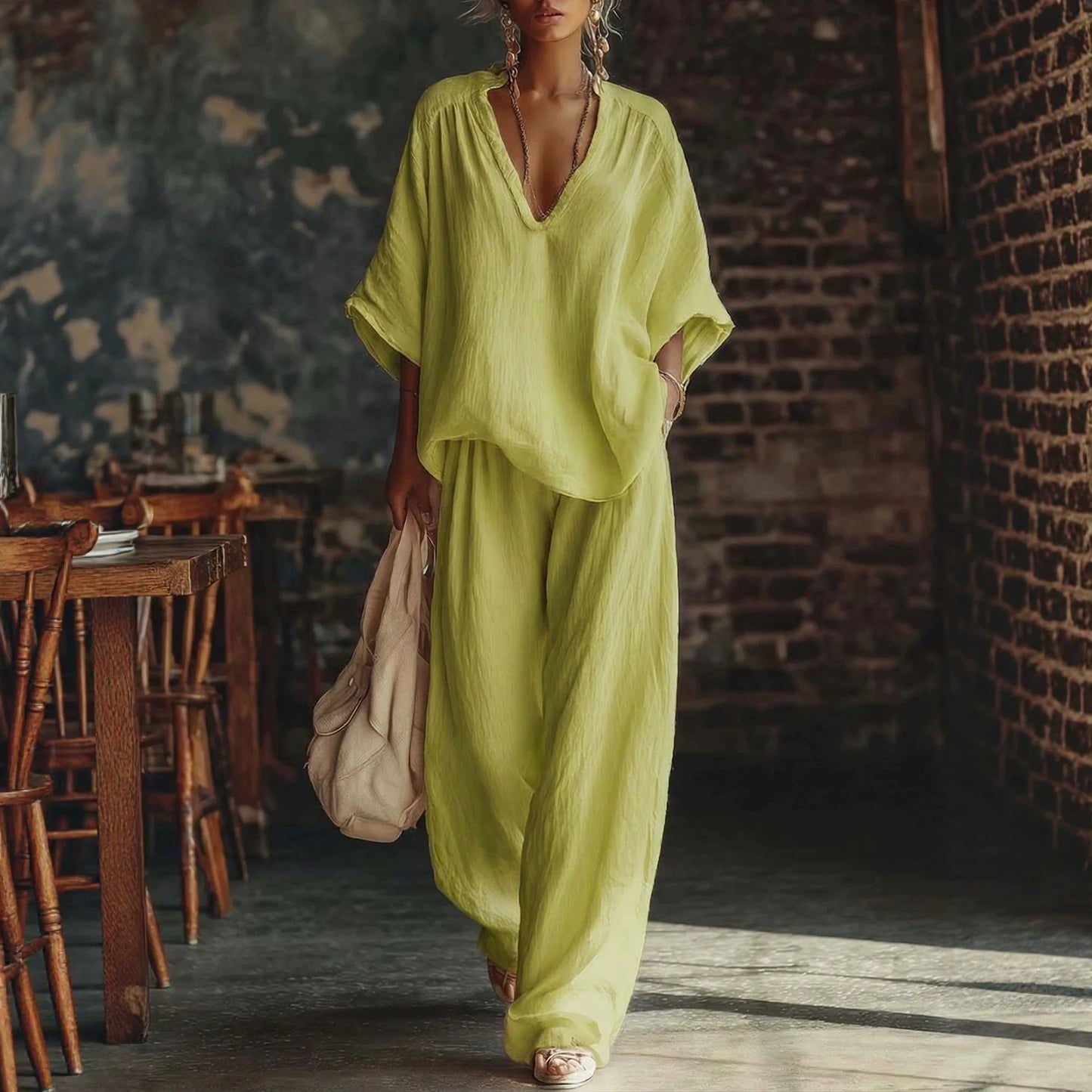 Women's Solid Color Loose Short-sleeved Trousers Two-piece Fashion Casual Suit