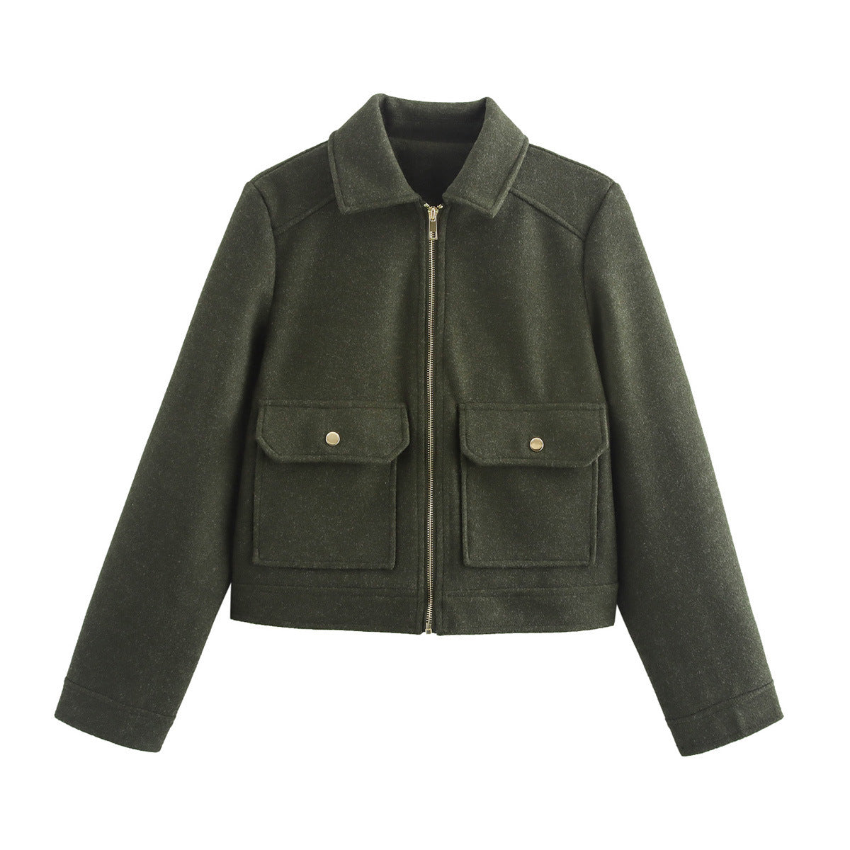 Women's Autumn Fashion Soft Woolen Pocket Zipper Coats