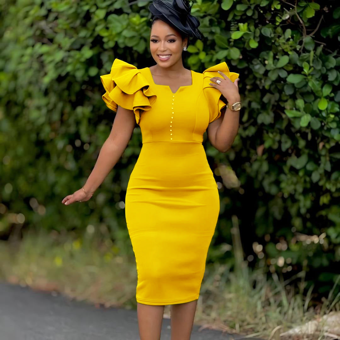 Women's Summer Fashion Wear Beaded Ruffle Sleeve Sheath Dress