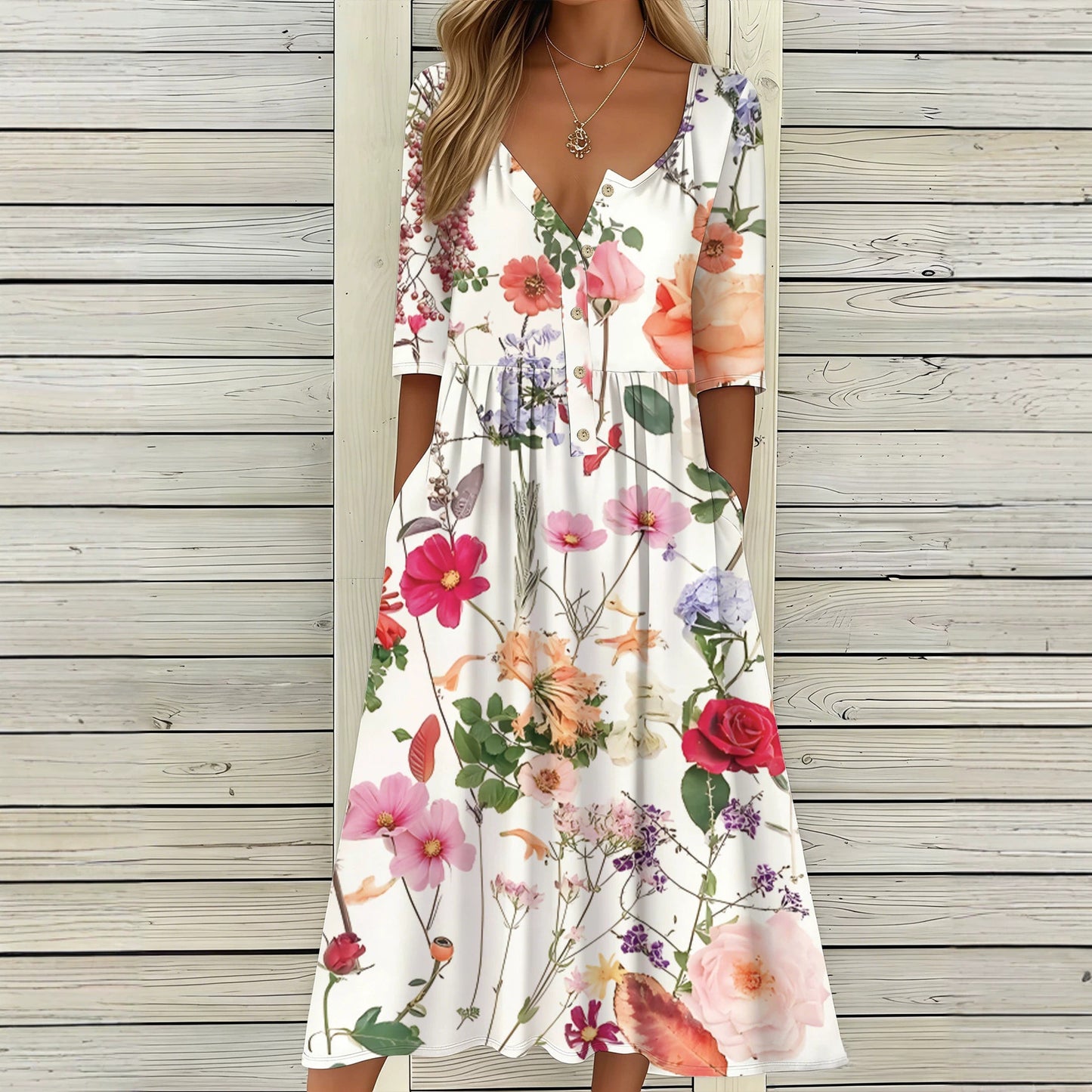 Women's Vintage Floral Large Loose Waist Long Clothing