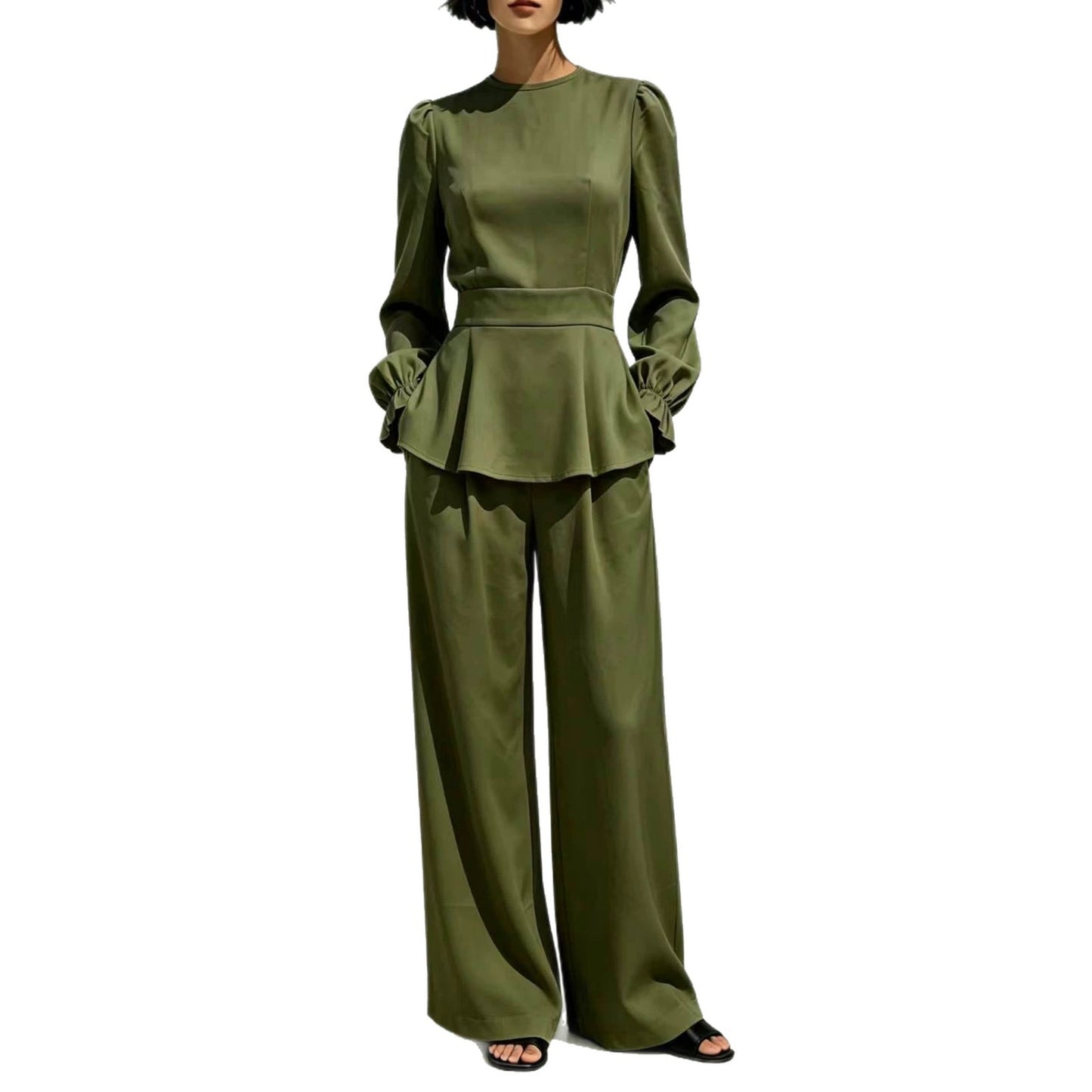 Long Sleeve Trousers Puff Design Elastic Fashion Casual Suit