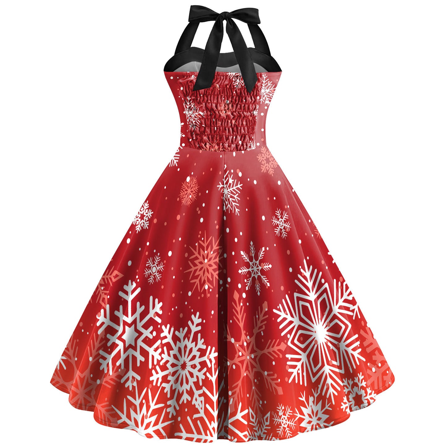 Women's Christmas Snowflake Printed Tied Shoulder Strap Dress