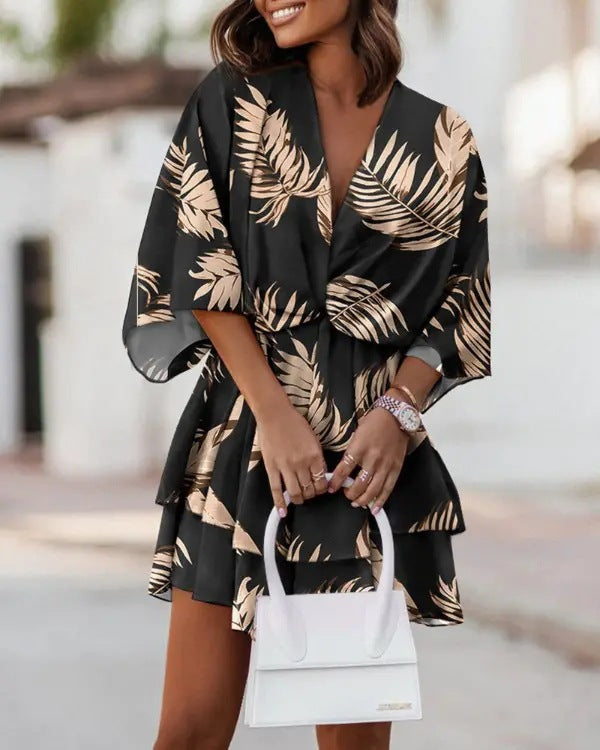 Women's Autumn Loose Batwing Sleeve Printed Dress