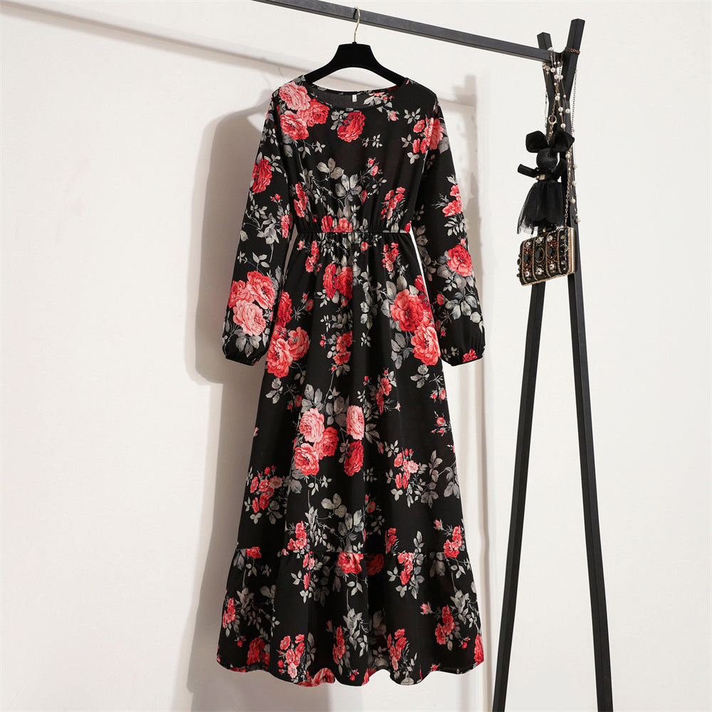 Women's Chiffon Dress Spring Long Sleeve Round Dresses