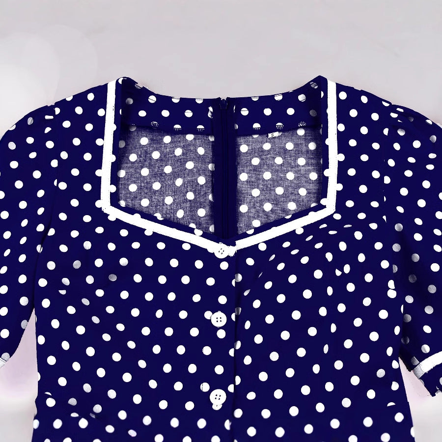 Women's Square Collar Polka Dot Temperament Slimming Large Clothing