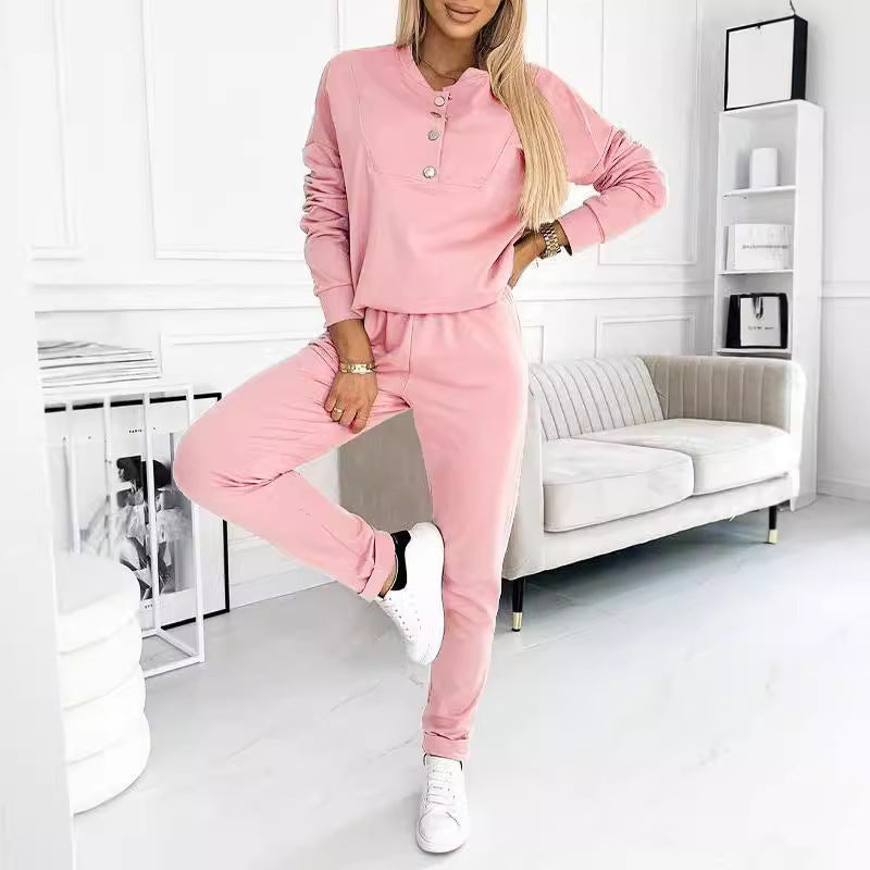 Women's Half Button Long Sleeve Sports Fashion Casual Suit