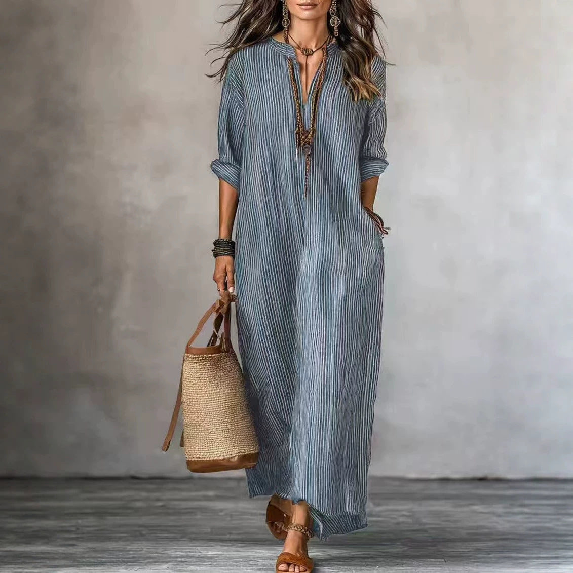 Holiday Loose Long Fashion Casual Striped Dress