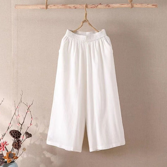 Women's Leg Solid Color Loose Waist Cropped Flab Pants