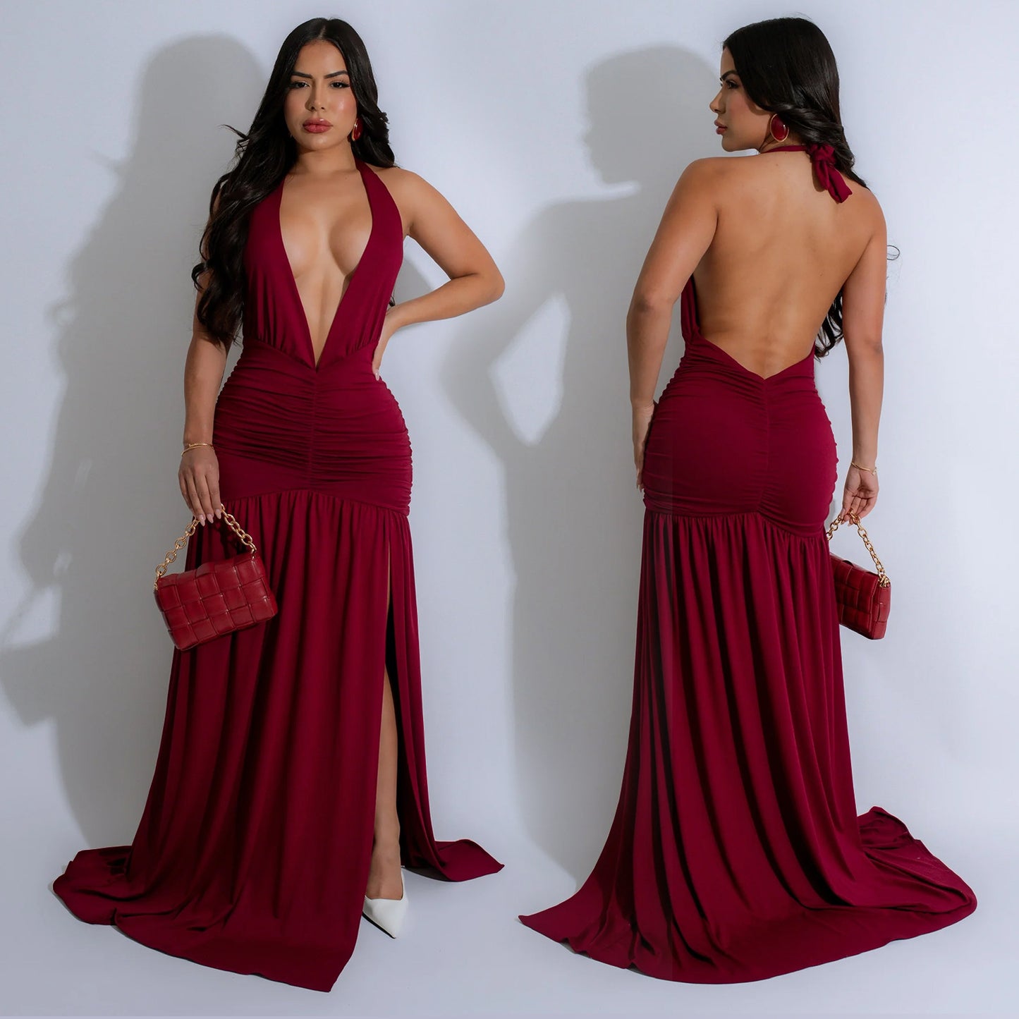 Women's Fashion Wear Sexy Temperament Halter Deep Dresses