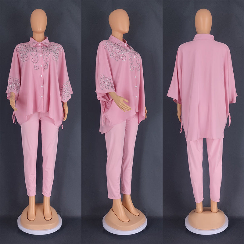 Women's African Commuter Two-piece Set Shirt Pencil Suits