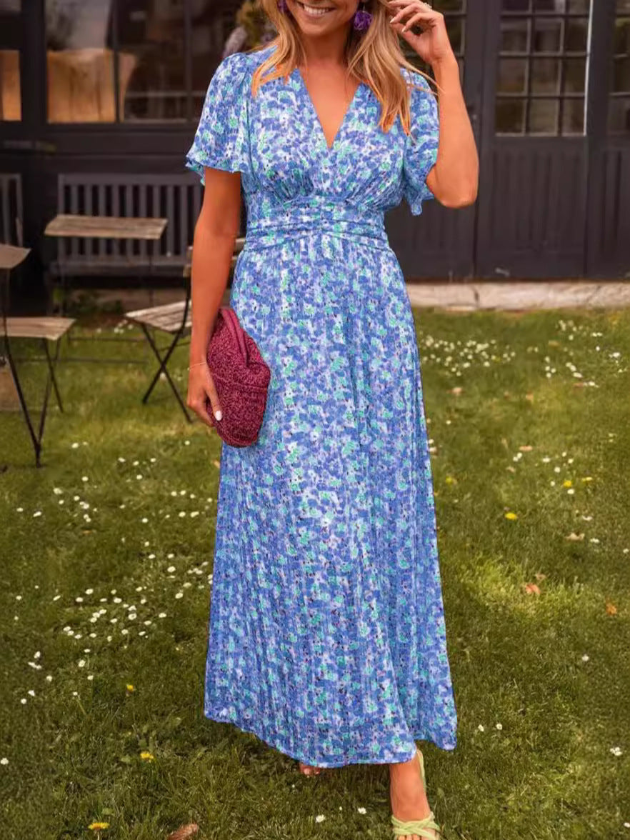 Women's Fashion Temperament Printed Waist Dress Dresses