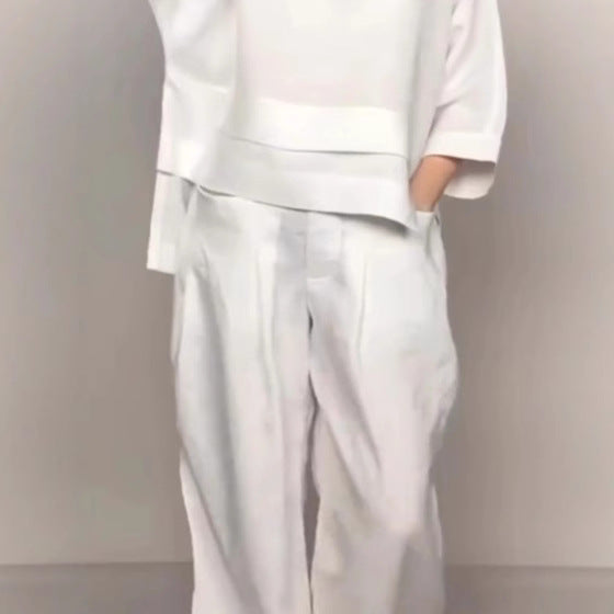 Women's Color Round Neck Long Sleeve Casual Pants