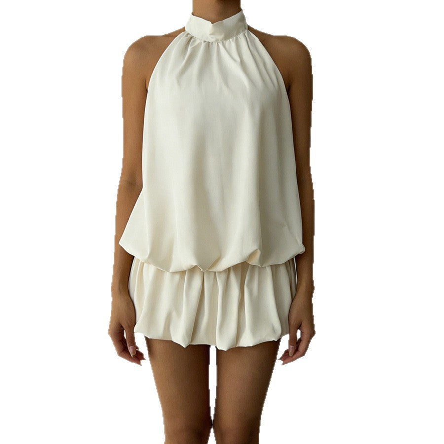 Summer Solid Color Sleeveless Backless Sexy Seaside Vacation Style Dress