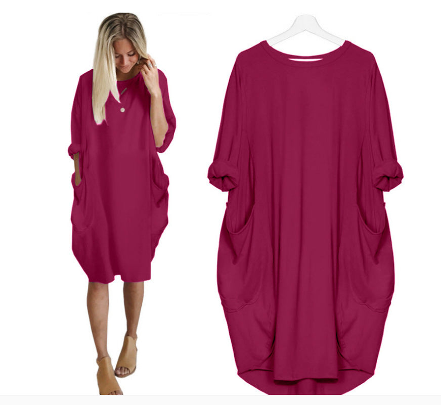 Women's Casual Loose Pockets Long Sleeve Dress Dresses
