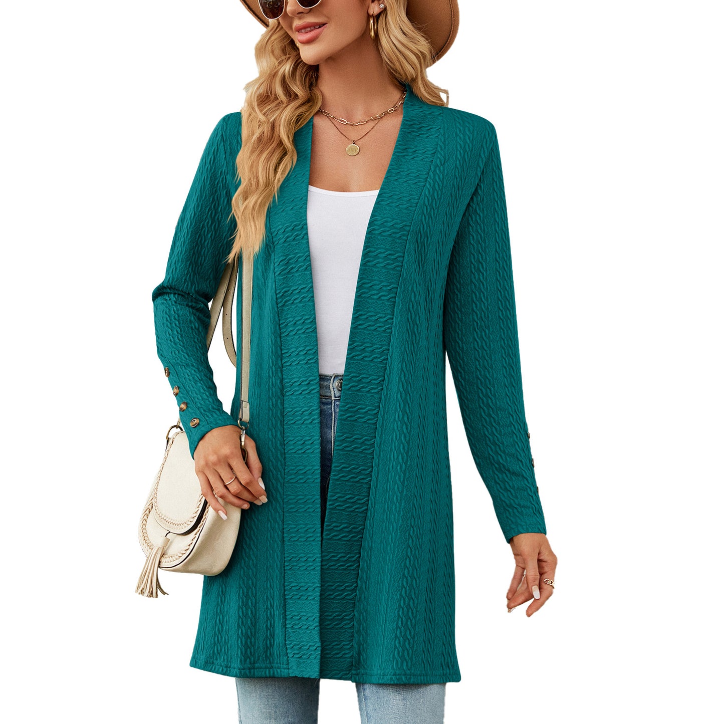Women's Solid Color Buttons Long Sleeve Loose Women's Sweater