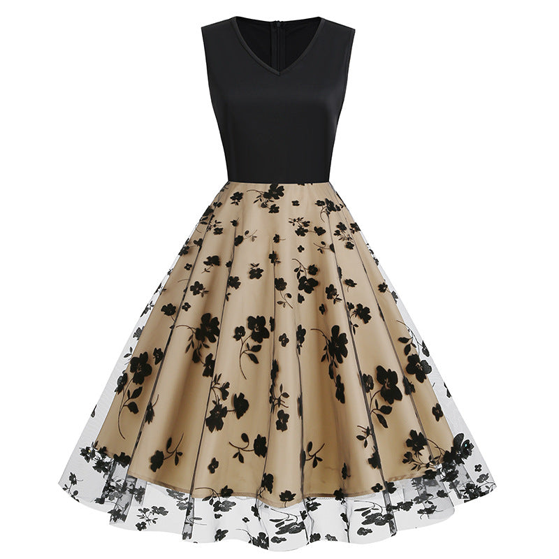 Sleeveless Mesh Butterfly Patchwork Retro Dress Dresses